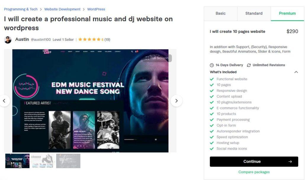 Austin - Fiverr Build a professional Musician website for less that $400